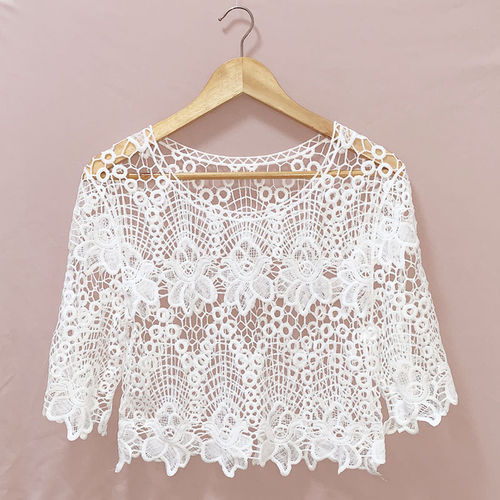 Summer versatile short-sleeved outer shawl women's thin coat lace knitted pullover hollow waistcoat small fragrance