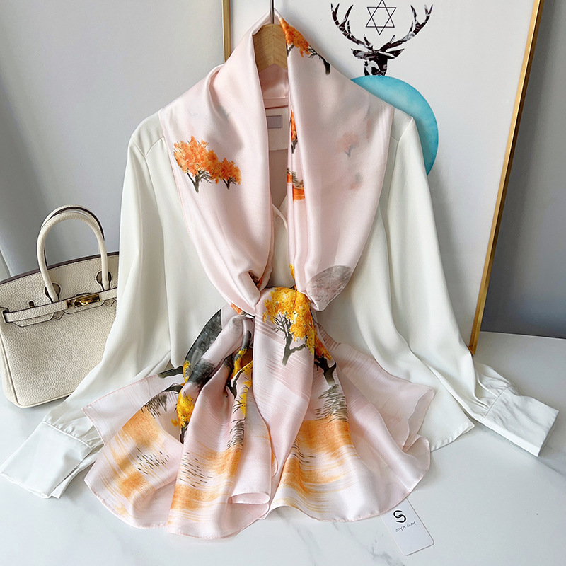 Nueva moda coreana de seda seda seda seda impresa bufandas para enviar a mamá temperamento elegante bufandas de aire acondicionado al por mayor