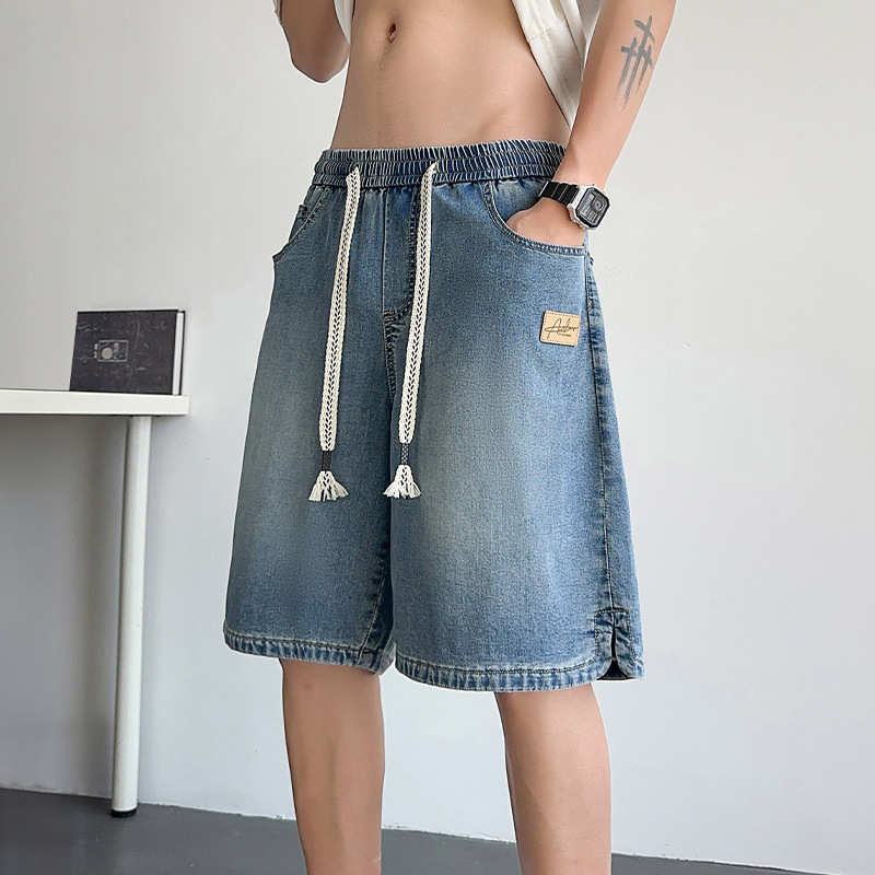 2025 New Summer Thin Lyocell Denim Shorts Men's American Fashion Brand Loose Straight Five-Point Casual Pants