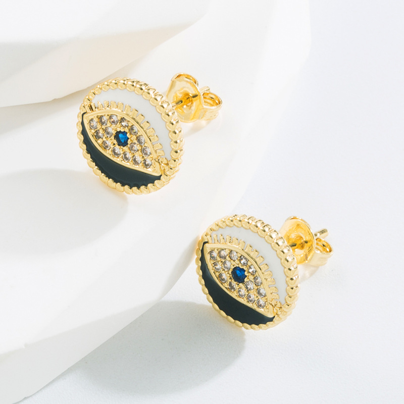 Fashion Devil's Eye Copper Gold Plated Zircon Ear Studs 1 Pair display picture 4