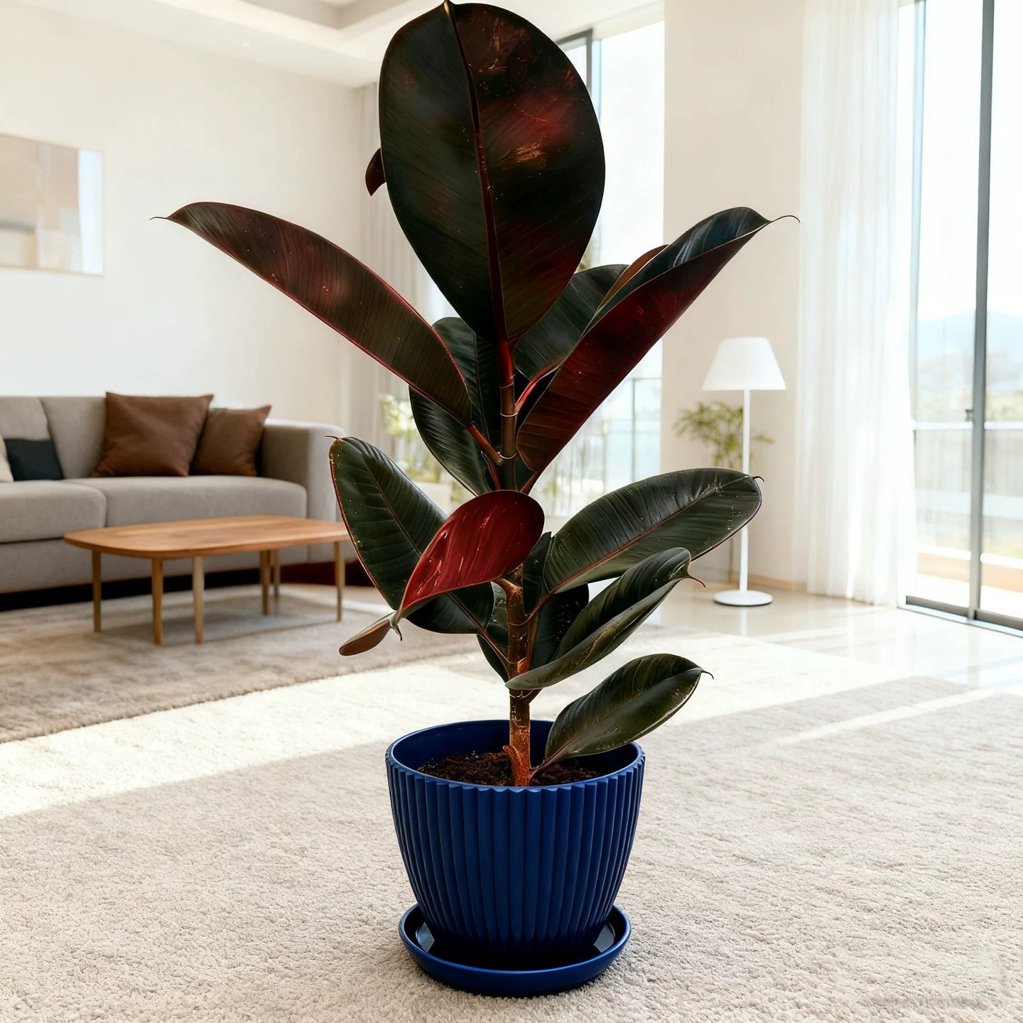 A+ grade rubber tree 50-60cm [simple blue pot]