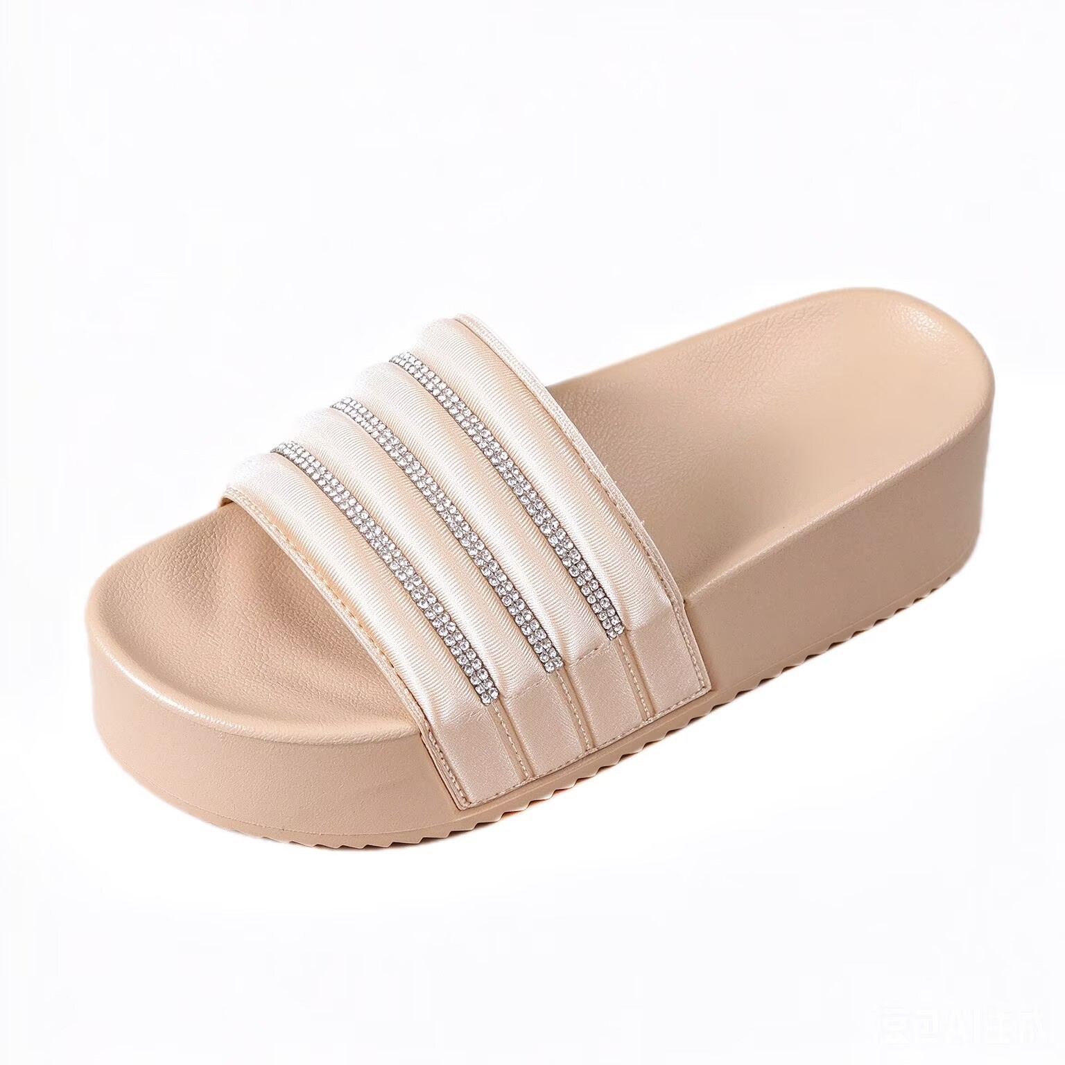 Sandalias Suecas de Cuña con Pedrería de Tela y PVC para Exteriores