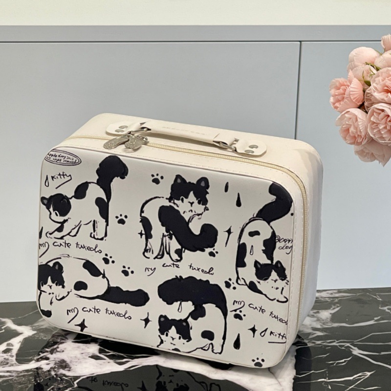 2024新型オリジナル子犬猫化粧バッグ携帯大容量スーツケース鏡付き化粧品収納ボックス|undefined