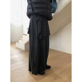 现 2025冬季新款韩国东大门baby酱优雅系带层叠围裙长款半身裙