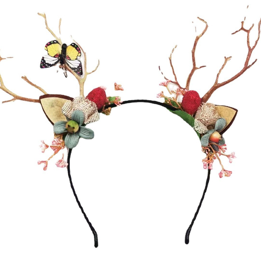 Navidad tocado de cuerno de ciervo, anillo de cabello de hadas, sistema de hadas, decoración de cabello de cabeza de ciervo, tarjeta de cabello rojo de mar.
