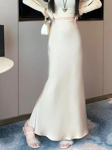 Fashionable temperament skirt for women in autumn medium and long, high waist covering hips and draping a-line bag, hip fishtail long dress