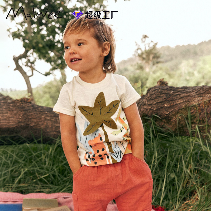 Cross-border malwee boys suit summer new European and American children's T-shirt round neck two-piece casual children's clothing