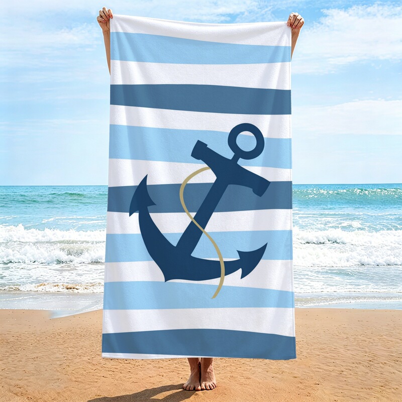 Millions of Ready-Made Blue and White Striped Anchor-Patterned Fresh Nautical Style Quick-Dry Beach Towels, Absorbent Bath Towels, Direct from the Source Factory, Customizable Millions of Ready-Made Blue and White Striped Anchor-Patterned Fresh Nautical Style Quick-Dry Beach Towels, Absorbent Bath Towels, Direct from the Source Factory, Customizable