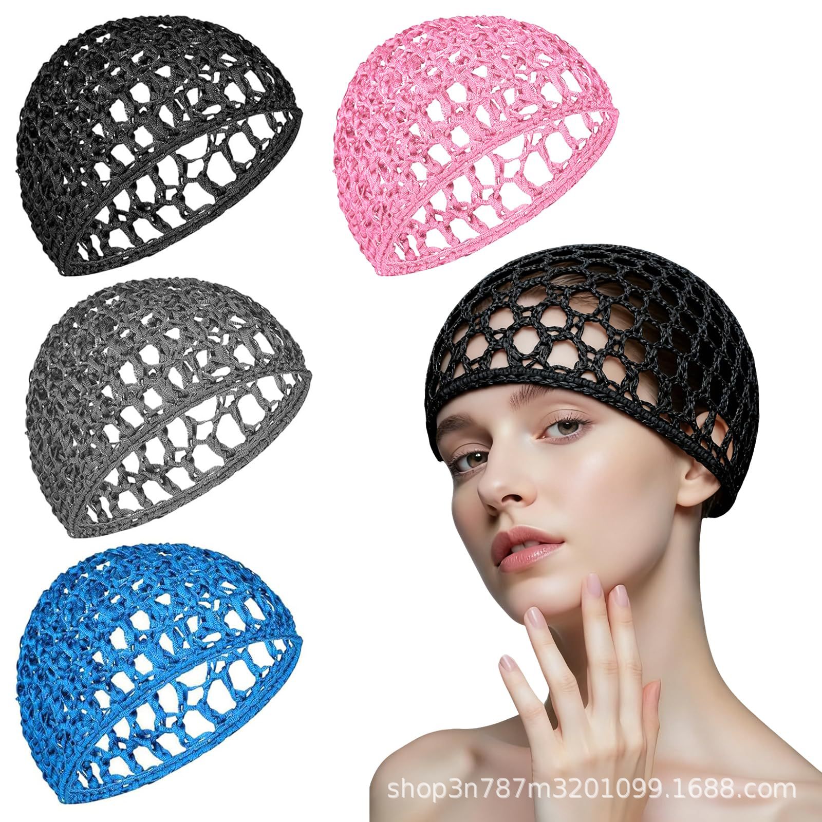 Cross-border solid color handmade crochet hair protection net cap, breathable head cap, soft and elastic mesh hair cap