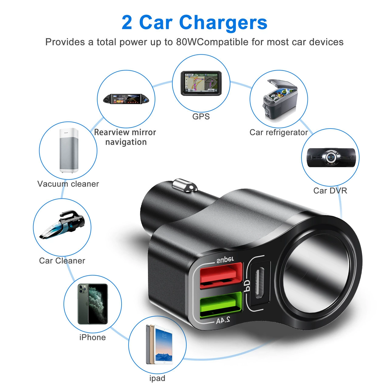 Автомобильное зарядное устройство супер быстрая зарядка автомобиля переключатель USB расширитель один перетащить два прикуривателя 100W автомобильная зарядка