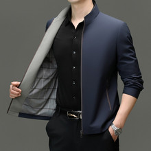 2025新款春秋季夹克上衣男士爸爸装商务休闲拉链正装茄克宽松外套