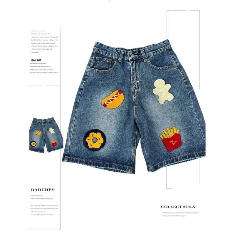 Niche Chic Design Blue Denim Shorts for Women Summer 2025 Embroidered Washed Loose American Casual Straight