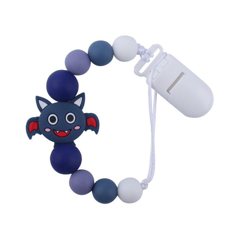 Nuevo bebé suministros de dibujos animados animal murciélago chupete cadena calmante bebé cuentas de silicona mordedura molar cadena anti-gota
