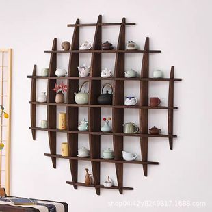 # Solid Wood Modern Minimalist Multi-Treasure Shelf Chinese Wall-Mounted Tea Rack Storage Rack Tea Set Ruizhi