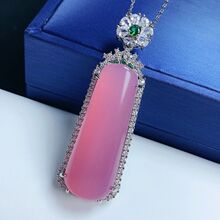 马年挂件925镀银镶嵌高冰粉玉髓无事牌吊坠 玛瑙玉石梯牌项链挂件