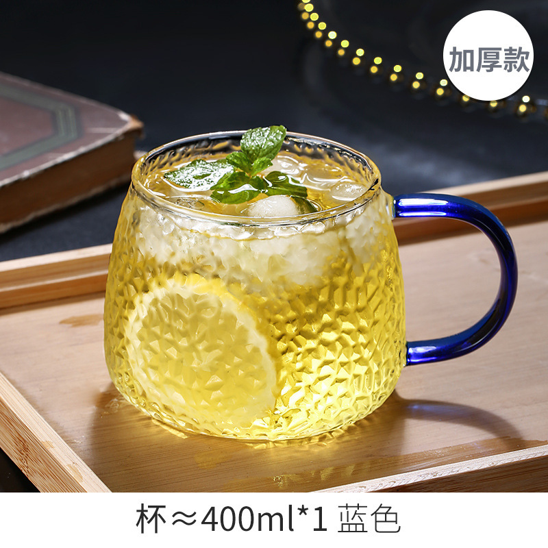Manzana verde simple ins viento relieve taza de vidrio martillo taza de agua resistente al calor casera de agua potable mango simple taza