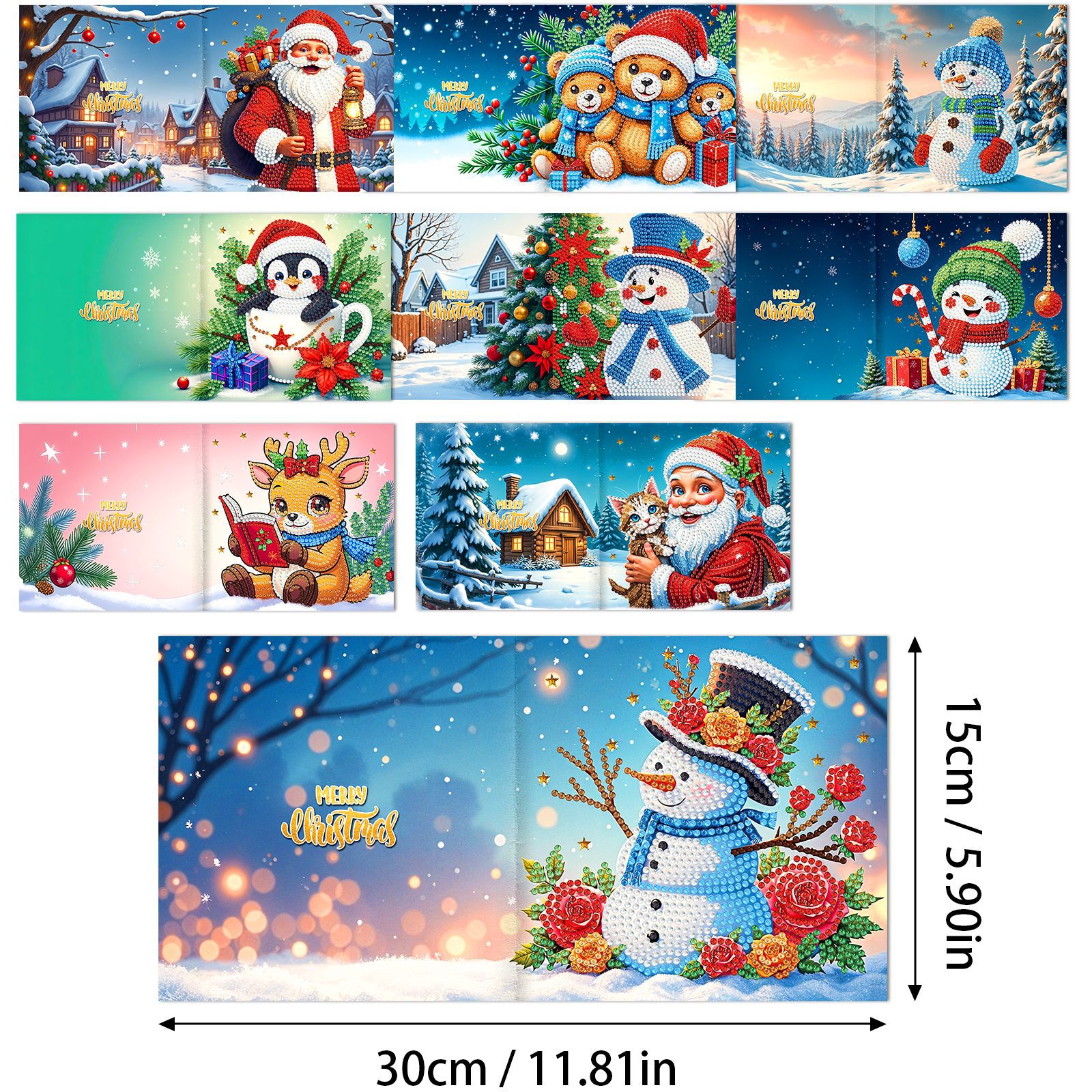 Explosiones transfronterizas de Navidad multiserie de tarjetas de felicitación puntuales hechas a mano 9 conjuntos de sobre de diamante 6 conjuntos de dibujos animados