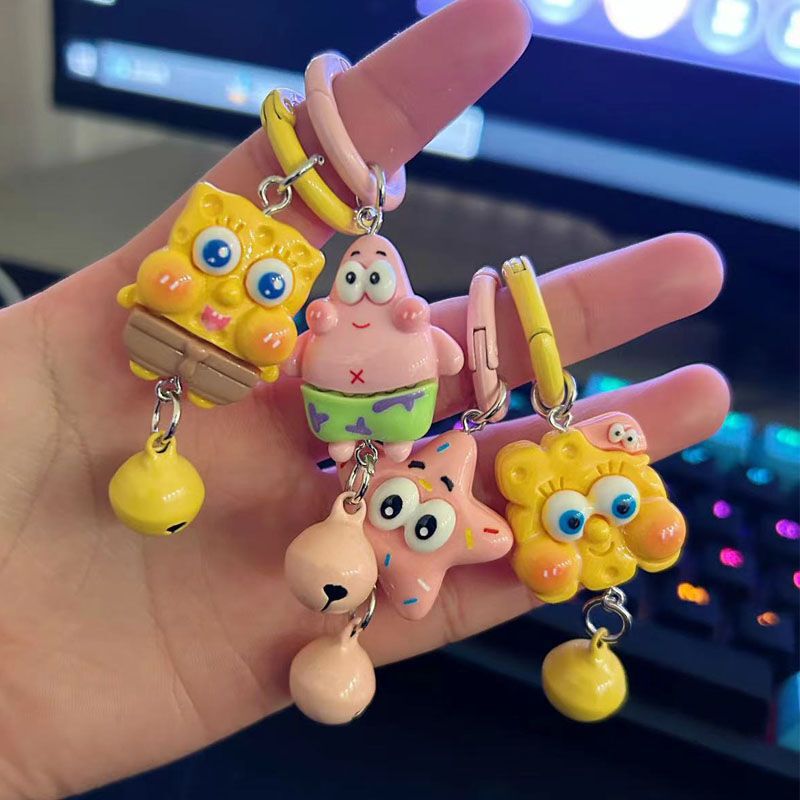 Cute Medium Spongebob Circle Bell Buckle Cartoon Pie Star Pendant Student Schoolbag Baby Hanging Accessories