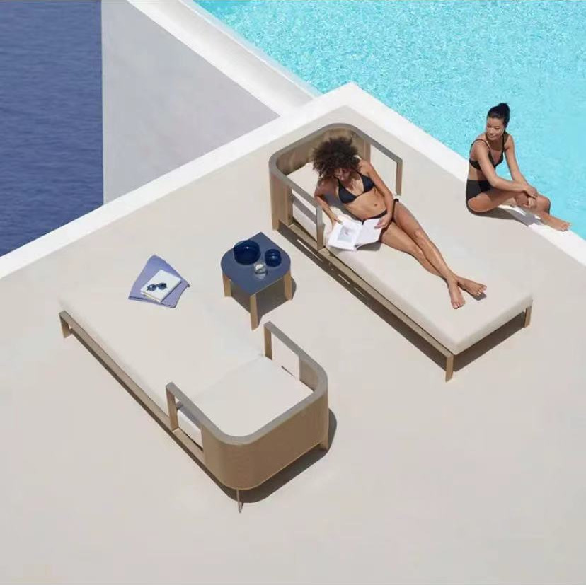 Muebles para patio, al aire libre, impermeables, resistentes al sol, para terraza de jardín, comunidad, asientos de acero inoxidable, sofá, estilo nórdico minimalista.