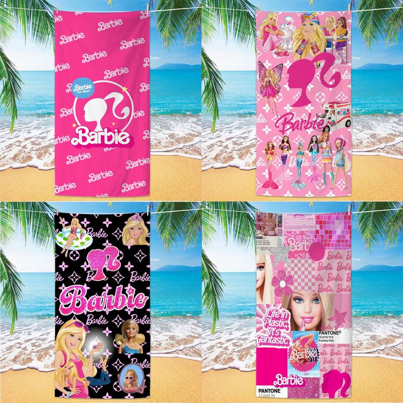 Pink Cute Barbie Printed Beach Towel Cross-border European and American Girls Beach Bath Towel Microfiber Towel Animation