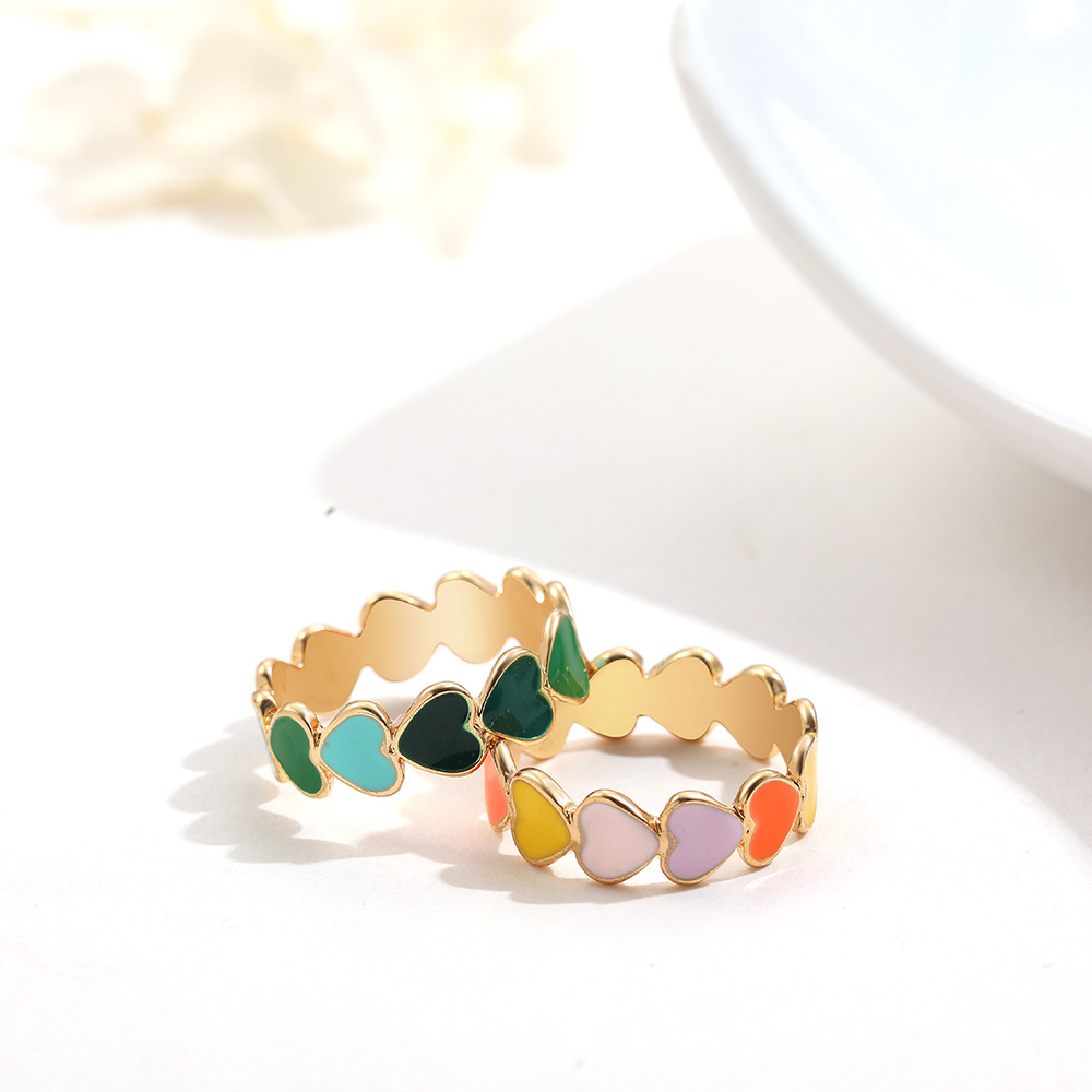 South Korean New Color Dripping Oil Love Ring Personalized Fashion Ring Ins Style Jewelry display picture 1