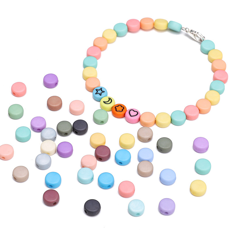 4x 7mm Acrylic Solid Color Frosted Flat Beads Beads Handmade DIY Handstring Necklace Pendant Material Bag Accessories