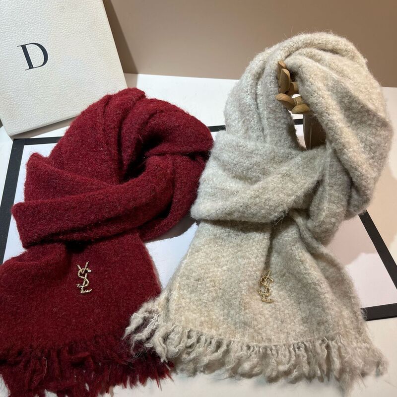 Vs Loop Yarn Alpaca Blended Knitted Scarf Extended Version Winter Korean Style Plain Warm Tassel Scarf for Women