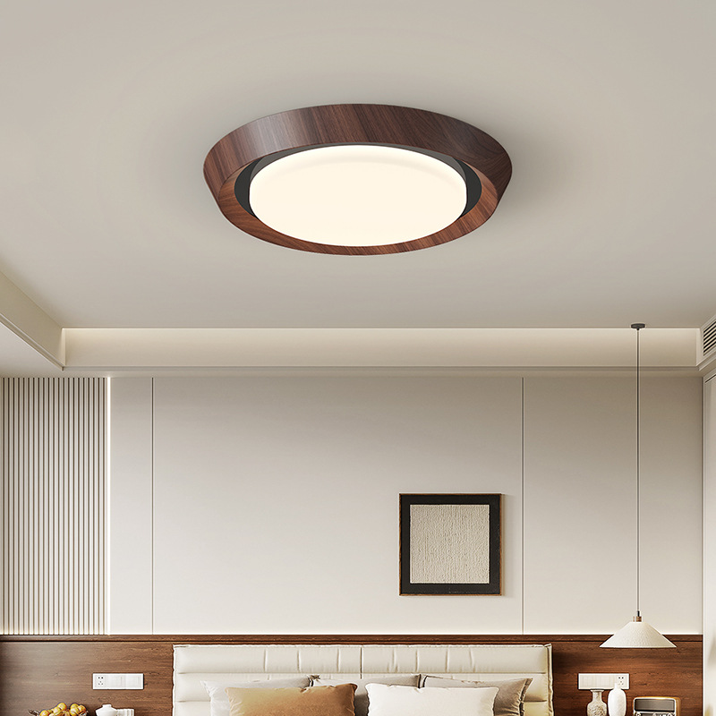 Lámpara de dormitorio minimalista, lámpara de techo, decoración de ojos de grano de madera de nogal creativa minimalista, lámpara de habitación de dormitorio principal atmosférica led