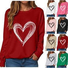 Women Long Sleeved Pullover Valentine Day Printed Round Neck