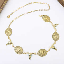 跨境欧美朋克风金属头骨西部腰链装饰腰带链条配饰时尚连衣裙配饰