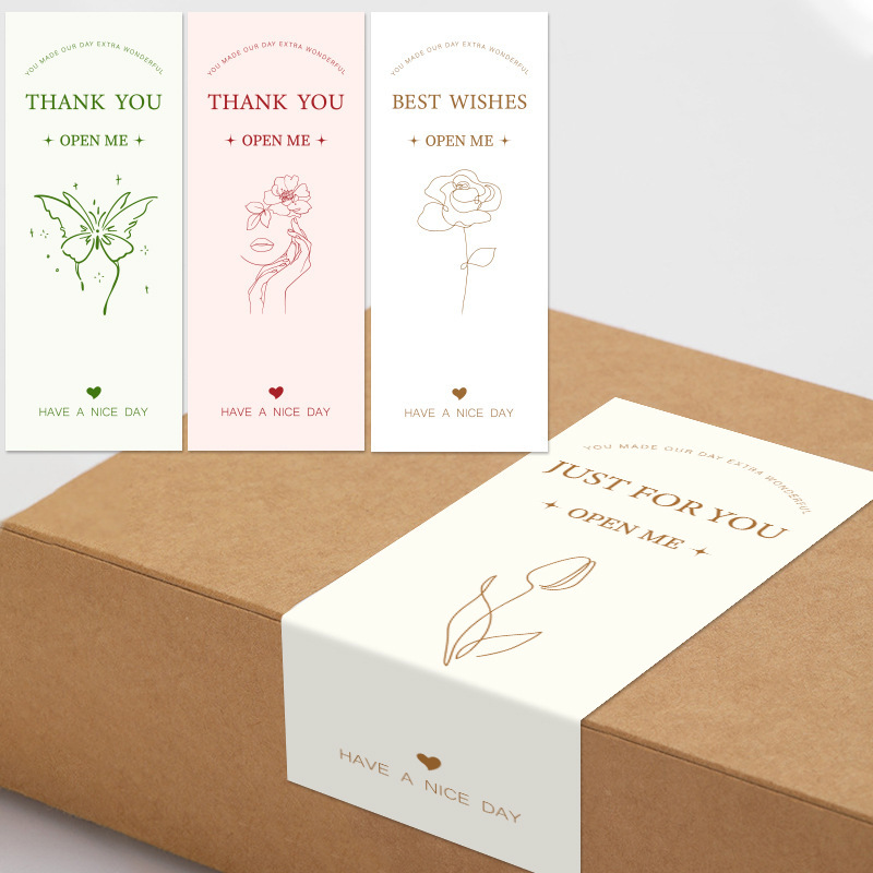 Spot Wholesale Simple Thank You Stickers Airplane Box Seal Stickers Gift Box Seal Stickers Decorative Rectangular Unboxing Stickers