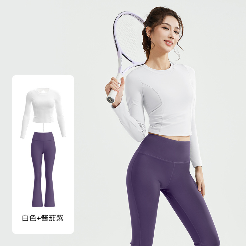 Juyi Tang nuevo conjunto de yoga para mujeres cuerdas de tirón de manga larga boquilla de entrenamiento para correr conjunto de fitness