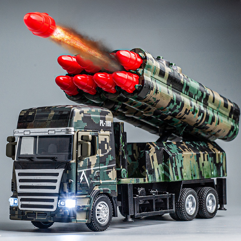 Military missile truck rocket gun engineering vehicle alloy model simulation tank missile cannon toy truck for boys