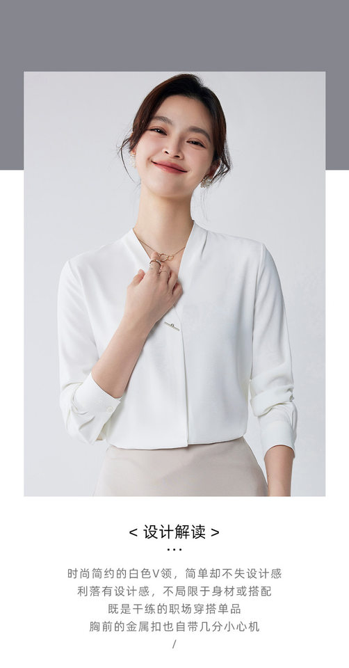 Áo sơ mi nữ voan cổ chữ V dài tay xếp li chống xuyên thấu — Tay áo dài màu trắng phong cách nữ chi tiết 5