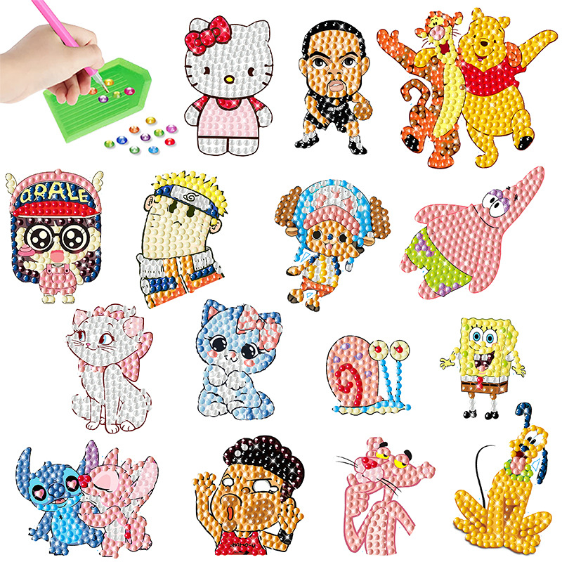 Personaje de dibujos animados caliente diamante pintura libre pegatinas DIY pegatinas de pared pegatinas niños hechos a mano pegatinas decorativas diamante redondo