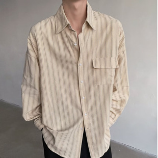 Autumn Japanese retro pinstripe shirts for boys and girls, college style loose casual youth shirts ins trend