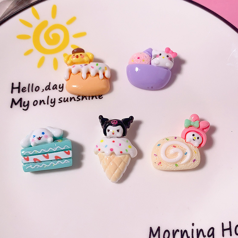 Nuevos dibujos animados Sanrio pastel de helado DIY accesorios de resina accesorios para el cabello estuche de teléfono móvil parches hechos a mano pegatinas de botones de zapatos