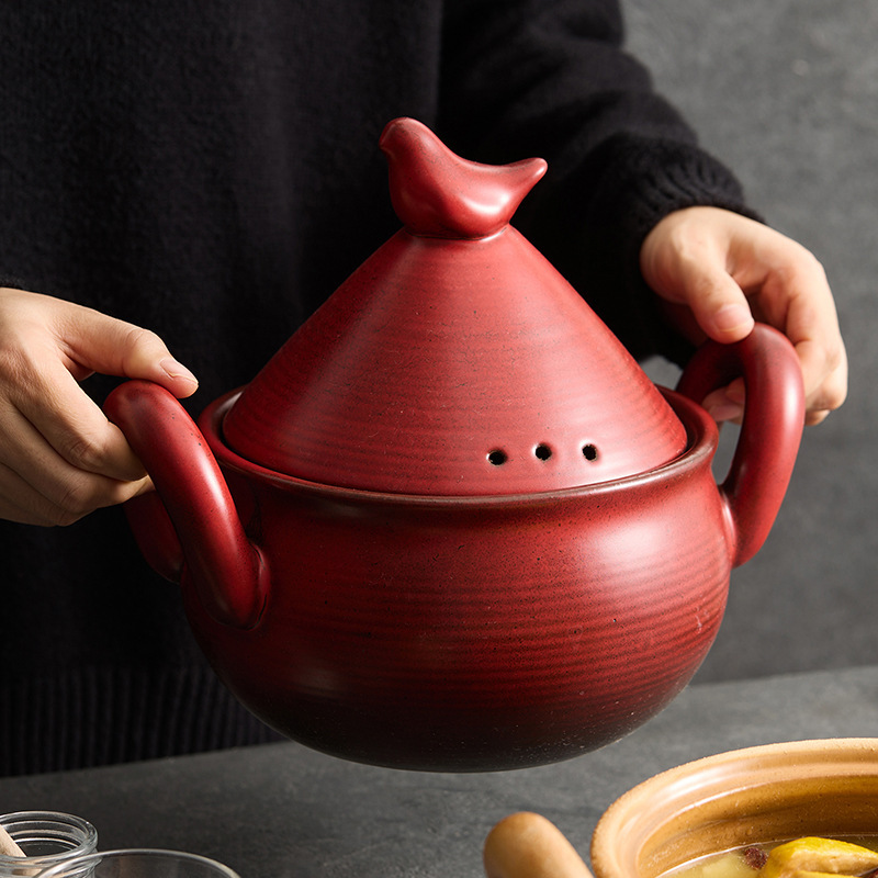 Birdy Yiren Soup Pot, Coarse Pottery Double-Ear Clay Pot for Home Use, Gas Stove Stew Pot, Large Capacity for Cooking Porridge and Soup