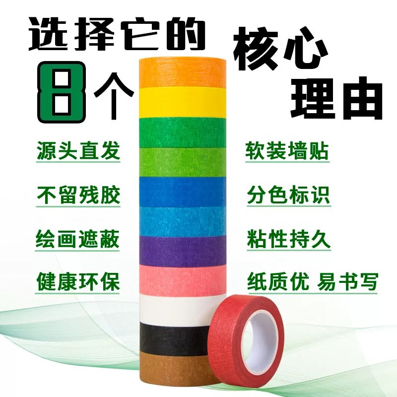 Cintas de papel de color para niños diy alta viscosidad azul de papel de belleza artístico enmascarado mano desgarrable cinta de papel de separación de colores