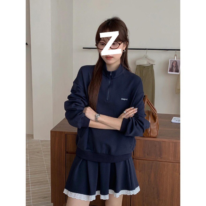 韩系学院风甜美蓝色卫衣穿搭一整套女秋冬小个子韩系感两件套装裙|undefined