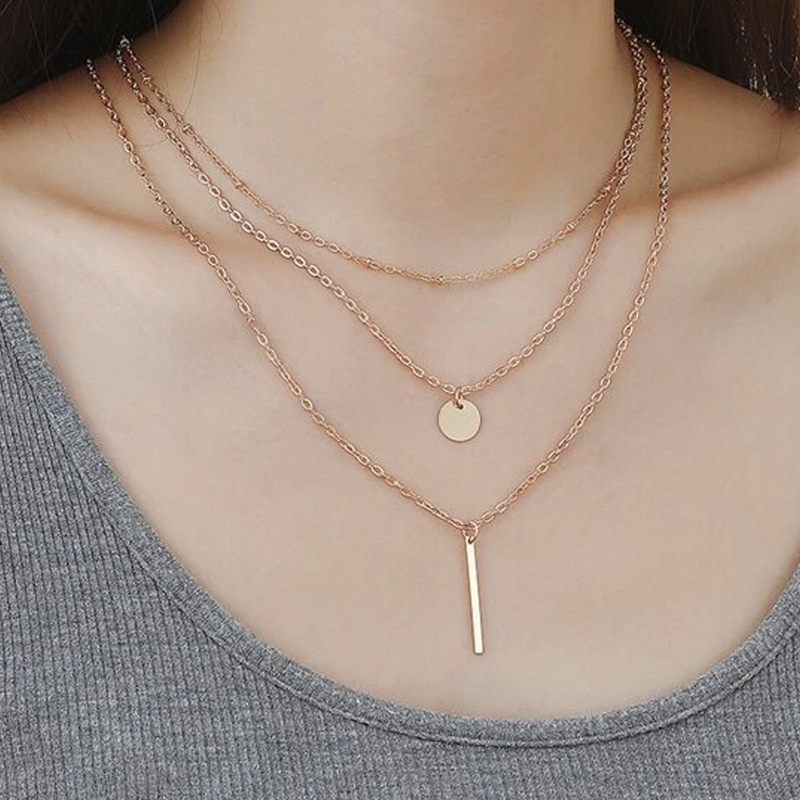 12g Weight Layered Necklaces Classification cable chain Chain Type Simple Style Round Alloy Plating Women's Layered Necklaces