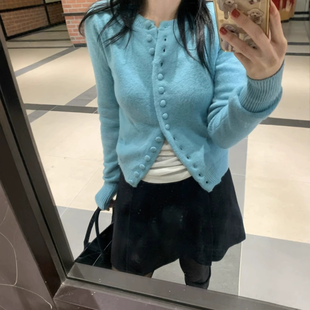 Корейский шикарный осенне-зимний кардиган из мягкой шерсти с множеством пуговиц, приталенный, в нежном стиле, для женщин