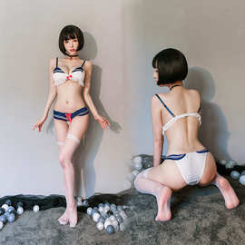 情趣内衣可爱清纯学生性感短裤女三点水手装露乳套装泳装代发1372