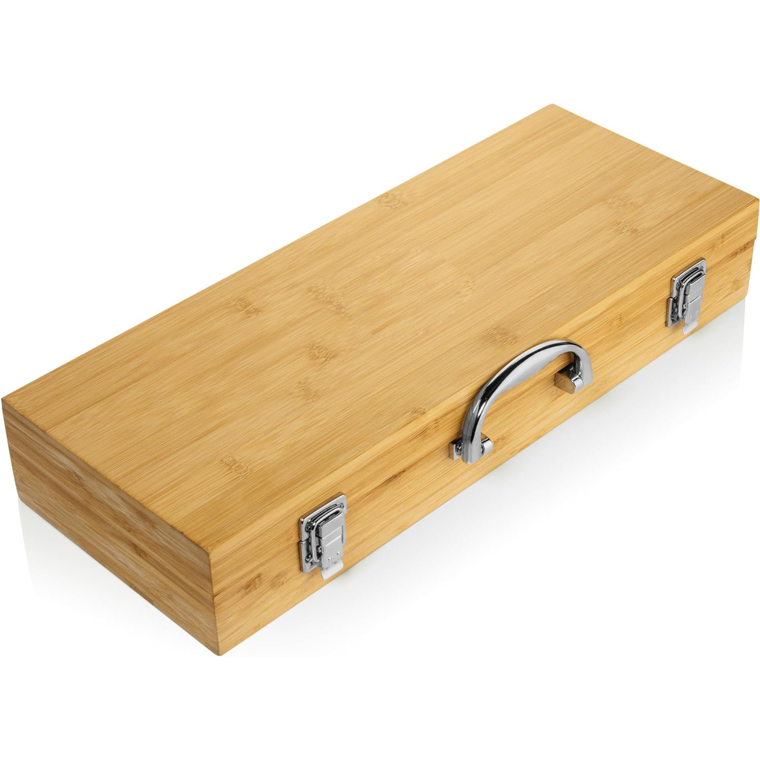 Fabricante de herramientas de barbacoa de acero inoxidable caja de bambú y madera conjunto de mango de madera de barbacoa al aire libre horquilla de parrilla de parrilla de parrilla conjunto completo