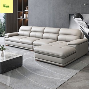 Modern Simple Large and Small-Sized First-Layer Cowhide Leather Sofa Living Room Left and Right Combination Chaise Nordic Leather Sofa
