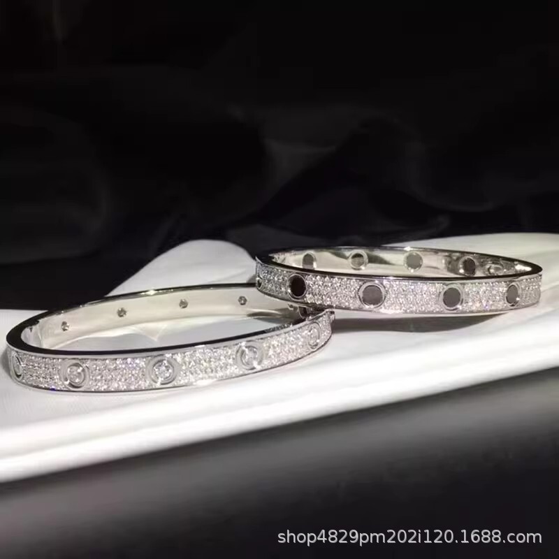 Kajia 18K Rose Gold Plated Baby's Breath Bracelet with Black Studs, Wide Full Diamond Fashion Gift for Girlfriend or Couple, Niche Style