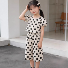 MDD童装女童波点套装2024夏季新款儿童韩版短袖上衣阔腿裤两件套
