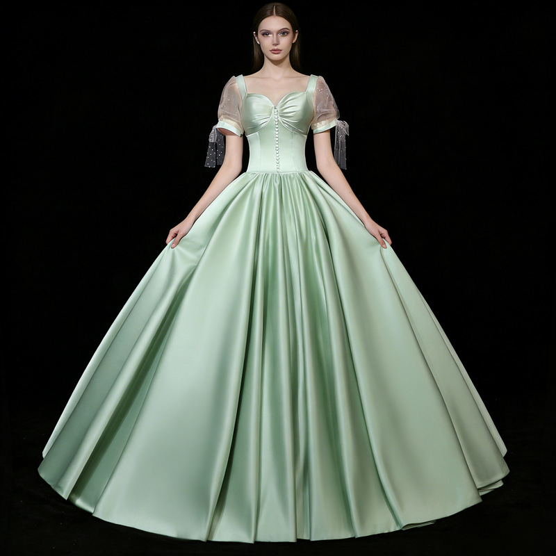 2026 Satin Ball Gown Wedding Dress for Foreign Trade, Suitable for Performances, Evening Events, Annual Meetings, and Bridal Toasts, Long European and American Style Evening Dress Supply 2026 Satin Ball Gown Wedding Dress for Foreign Trade, Suitable for Performances, Evening Events, Annual Meetings, and Bridal Toasts, Long European and American Style Evening Dress Supply