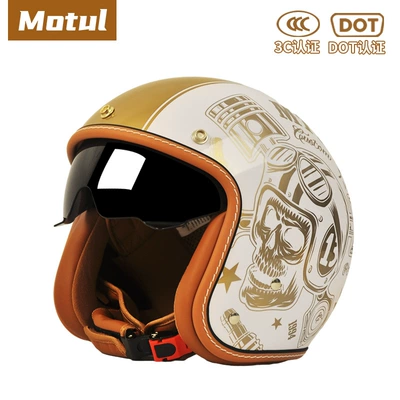 Motorcycle Retro Helmets for Men: Motosiklet kaskı (dəbilqə) - dot3c-golden-legend-s-code