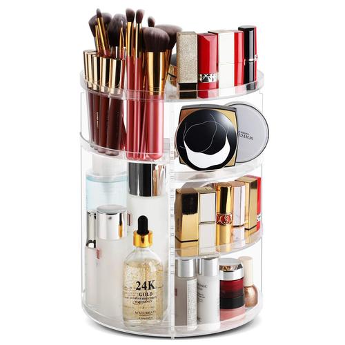 Rotating cosmetic storage box transparent desk display stand vanity Amazon makeup brush skincare storage rack